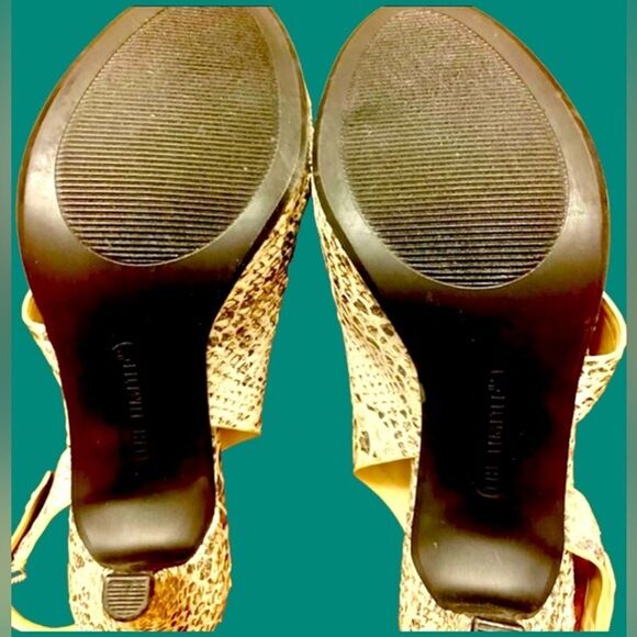 NEUTRAL TONES SNAKESKIN SLINGBACK SANDALS SHOES OPEN TOE ASYMMETRICAL HEELS 9.5 - Picture 5 of 8